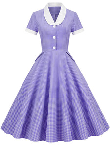 Plaid Tuxedo Collar 1950S Vintage Dress With Pockets