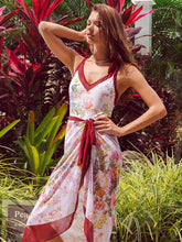 Load image into Gallery viewer, Floral Print Retro Style V Neck One Piece With Bathing Suit Wrap Skirt