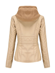 Winter‘s Coat Long Sleeve PU Leather With faux fur lined Warm Hooded Jacket For Women