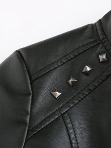 Cool Girl Coat Long Sleeve PU Leather Motorcycle Jacket