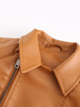 Load image into Gallery viewer, Crop Coat Long Sleeve PU Leather Motorcycle Jacket For Women