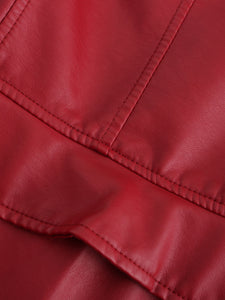 Cool Girl Coat Long Sleeve PU Leather Motorcycle Jacket With Detachable Hem