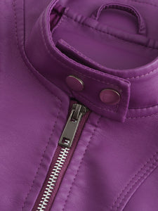 Crop Coat Long Sleeve PU Leather Motorcycle Jacket