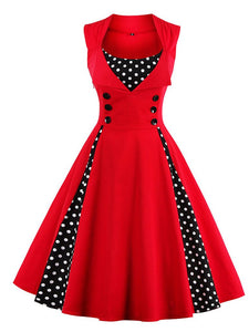 Polka Dot Square Neck Slim Fit Vintage Dress