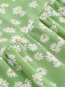 Square Neck Daisy Print Retro 1950S Dress