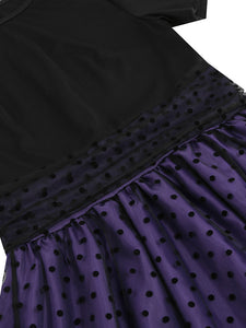 Black Crew Neck Polka Dots Embroidered Short Sleeve 50S Swing Dress