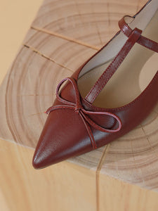 Women's Flat Heel Pointed Toe Hollow Belt Leather Vintage Shoes