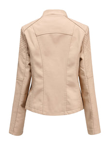 Women‘s Leather Jacket Weave Long Sleeve Winter Coat
