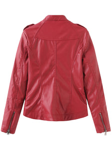 Brown Long Sleeve PU Leather Soft Jacket For Women