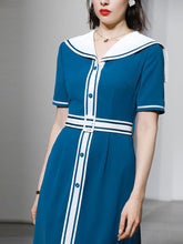 Load image into Gallery viewer, Navy Style Big Collar Salior 1950S Vintage Dress