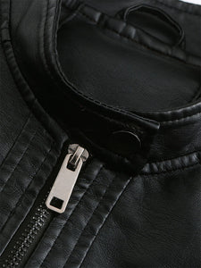 Cool Girl Coat Long Sleeve PU Leather Motorcycle Jacket