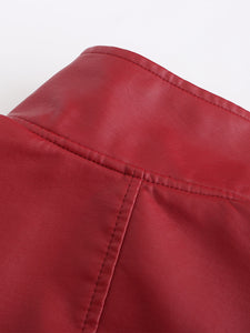 Cool Girl Coat Long Sleeve PU Leather Motorcycle Jacket With Detachable Hem