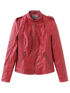 Brown Long Sleeve PU Leather Soft Jacket For Women