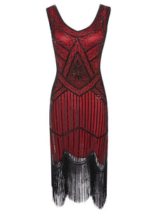Black Gold 1920s V Neck Sequined Flapper Dress