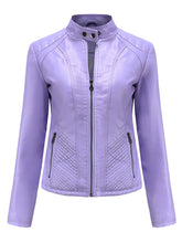 Load image into Gallery viewer, Stand Collar Long Sleeve PU Leather Motorcycle Jacket