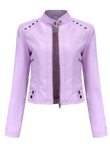 Cool Girl Coat Long Sleeve PU Leather Motorcycle Jacket