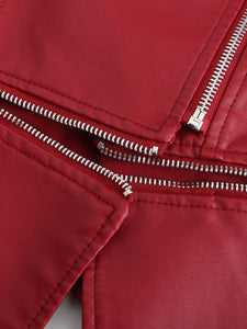 Cool Girl Coat Long Sleeve PU Leather Motorcycle Jacket With Detachable Hem