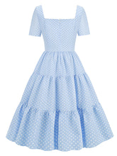 Load image into Gallery viewer, Light Blue Square Neck Polka Dot Vintage 1950S dress