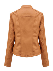 Women‘s Leather Jacket Weave Long Sleeve Winter Coat