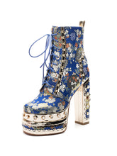 Load image into Gallery viewer, 15CM Luxury Embroidered Chunky High Heel Platform Bootie Vintage Shoes