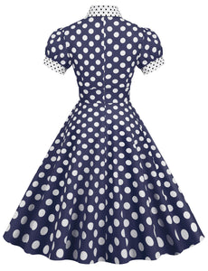 Navy Polka Dots Bowknot Swing Vintage 1950S Dress