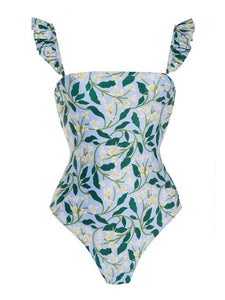 Floral Print Retro Style Strap One Piece With Bathing Suit Wrap Skirt