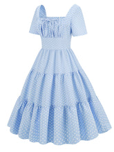 Load image into Gallery viewer, Light Blue Square Neck Polka Dot Vintage 1950S dress