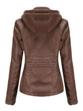 Load image into Gallery viewer, Winter‘s Coat Long Sleeve PU Leather With faux fur lined Warm Hooded Jacket For Women