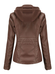 Winter‘s Coat Long Sleeve PU Leather With faux fur lined Warm Hooded Jacket For Women