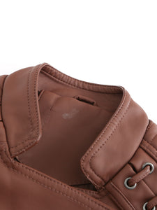 Women‘s Leather Jacket Weave Long Sleeve Winter Coat