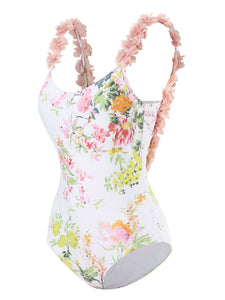 Floral Print Flower Strap One Piece With Bathing Suit Wrap Skirt