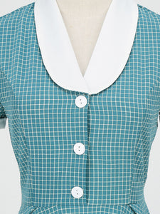 Plaid Tuxedo Collar 1950S Vintage Dress With Pockets