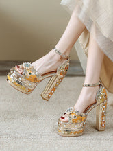Load image into Gallery viewer, 14CM Platform Luxury Flower Chunky Heels Sandals Retro Shoes