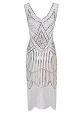 Load image into Gallery viewer, 2 Colors 1920s V Neck Sequined Flapper Dress