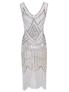 2 Colors 1920s V Neck Sequined Flapper Dress