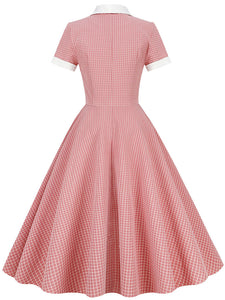 Plaid Tuxedo Collar 1950S Vintage Dress With Pockets