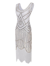 Load image into Gallery viewer, 2 Colors 1920s V Neck Sequined Flapper Dress