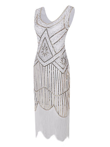 2 Colors 1920s V Neck Sequined Flapper Dress