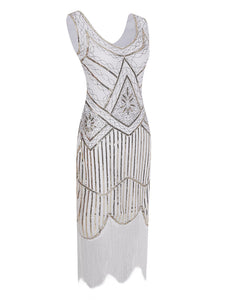 2 Colors 1920s V Neck Sequined Flapper Dress