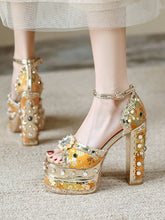 Load image into Gallery viewer, 14CM Platform Luxury Flower Chunky Heels Sandals Retro Shoes