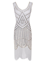 Load image into Gallery viewer, 2 Colors 1920s V Neck Sequined Flapper Dress