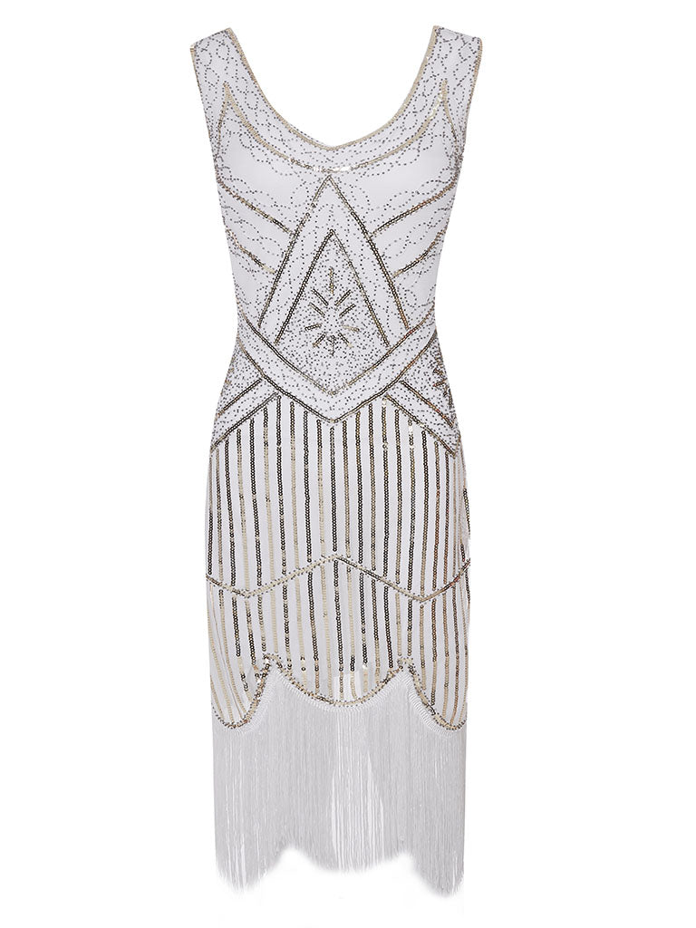 2 Colors 1920s V Neck Sequined Flapper Dress