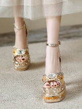 Load image into Gallery viewer, 14CM Platform Luxury Flower Chunky Heels Sandals Retro Shoes