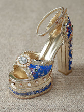 Load image into Gallery viewer, 14CM Platform Luxury Flower Chunky Heels Sandals Retro Shoes