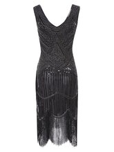 Load image into Gallery viewer, 2 Colors 1920s V Neck Sequined Flapper Dress