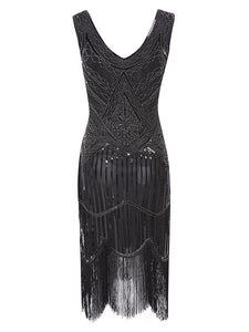 2 Colors 1920s V Neck Sequined Flapper Dress