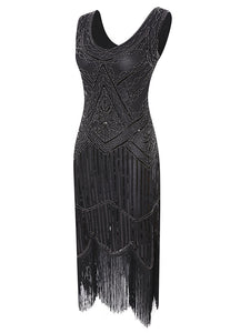 2 Colors 1920s V Neck Sequined Flapper Dress