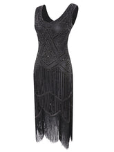 Load image into Gallery viewer, 2 Colors 1920s V Neck Sequined Flapper Dress