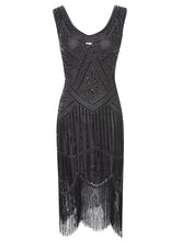 Load image into Gallery viewer, 2 Colors 1920s V Neck Sequined Flapper Dress