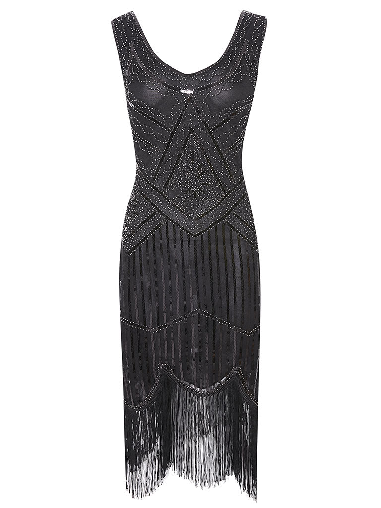 2 Colors 1920s V Neck Sequined Flapper Dress